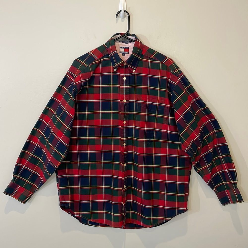 Tommy Hilfiger Plaid Button- Down  Long-sleeve Men’s Dress Shirt Size Medium
